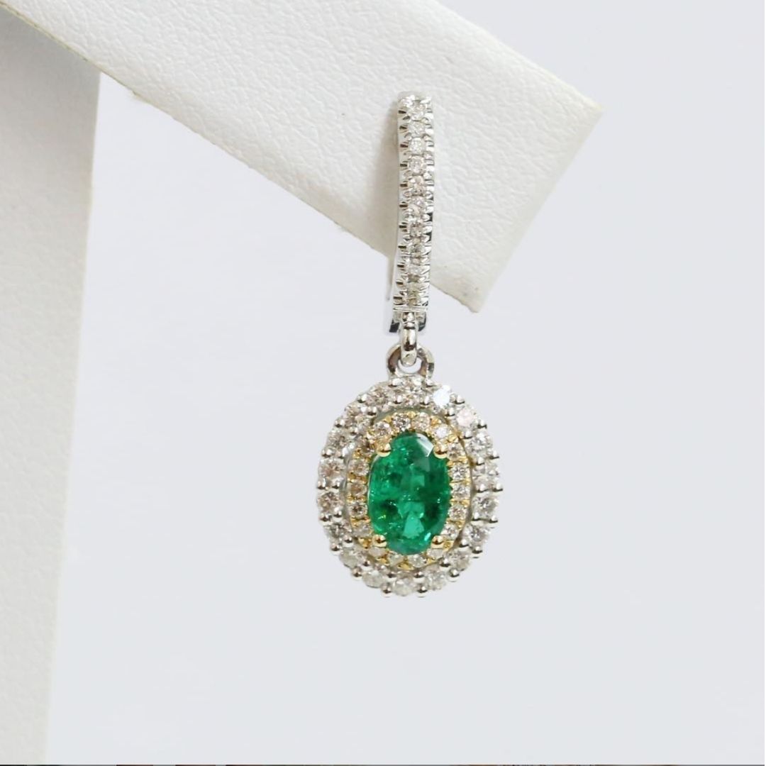 18ct Two tone emerald & diamond earrings - KL Diamonds