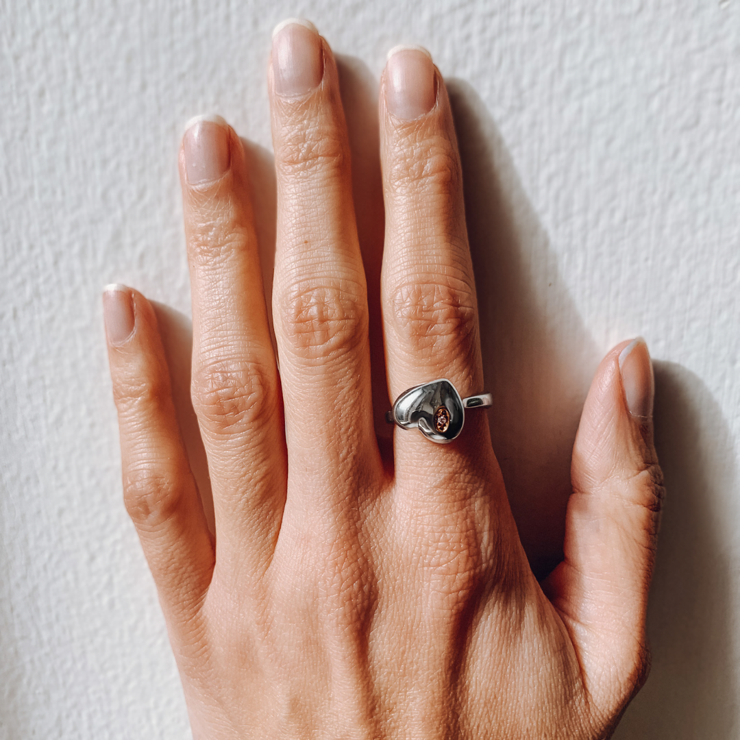 KL Diamonds Pink Diamond Sterling Silver and 9ct Rose Gold Heart Beat Ring