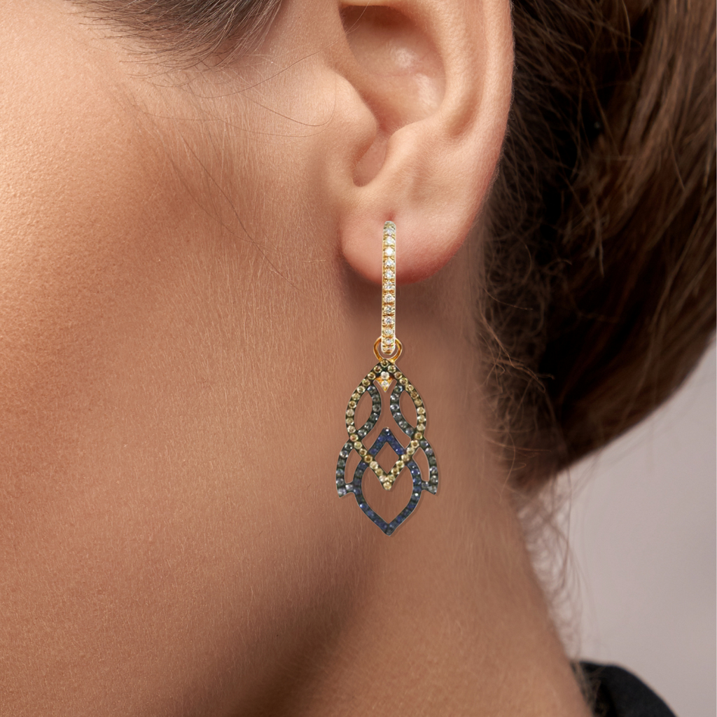 18ct Rose Gold Diamond & Sapphire Earrings - KL Diamonds