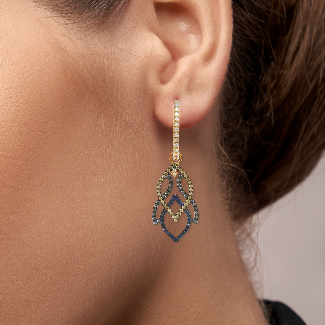 18ct Rose Gold Diamond & Sapphire Earrings - KL Diamonds