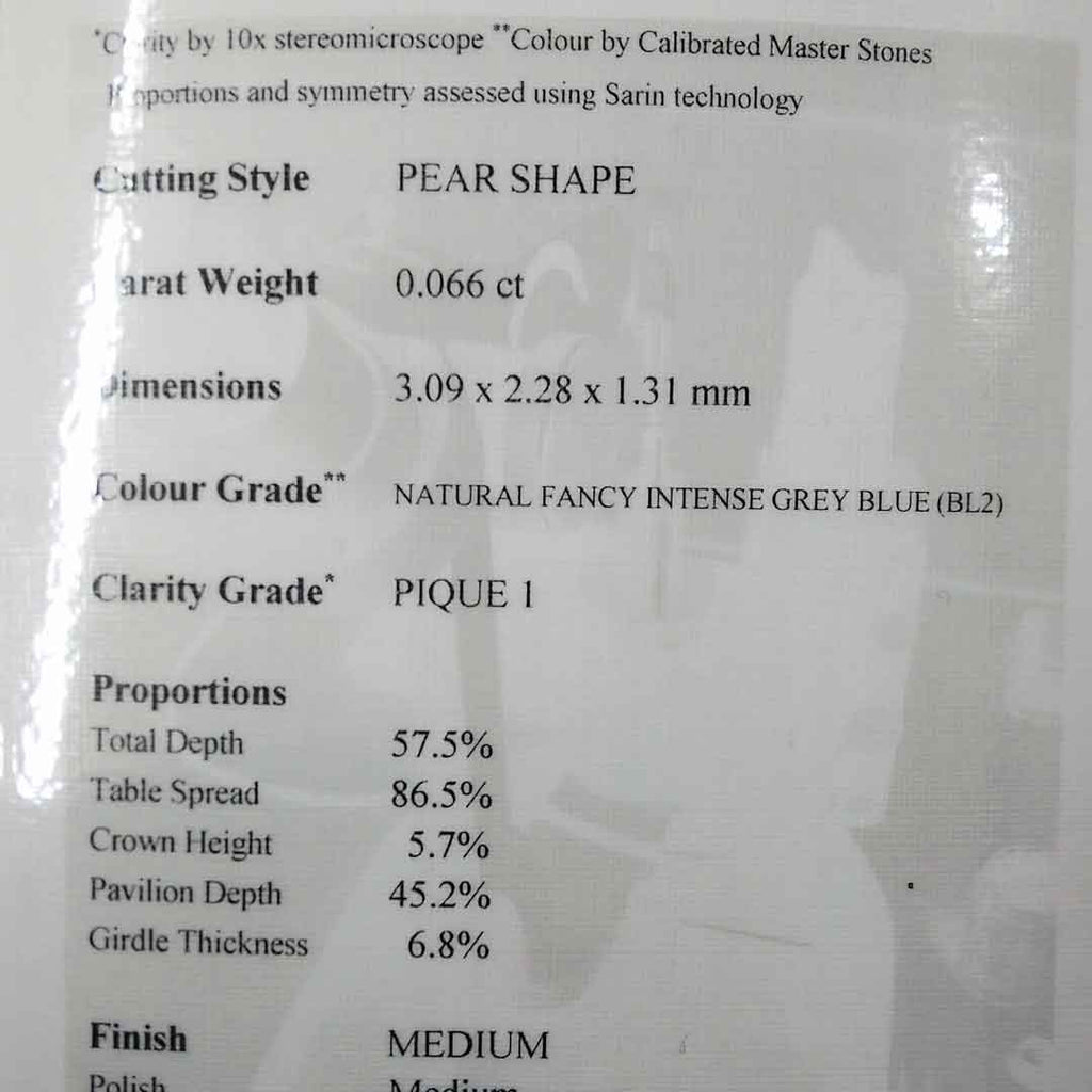 .06ct Authentic Australian Blue Pear Cut Diamond - BL2