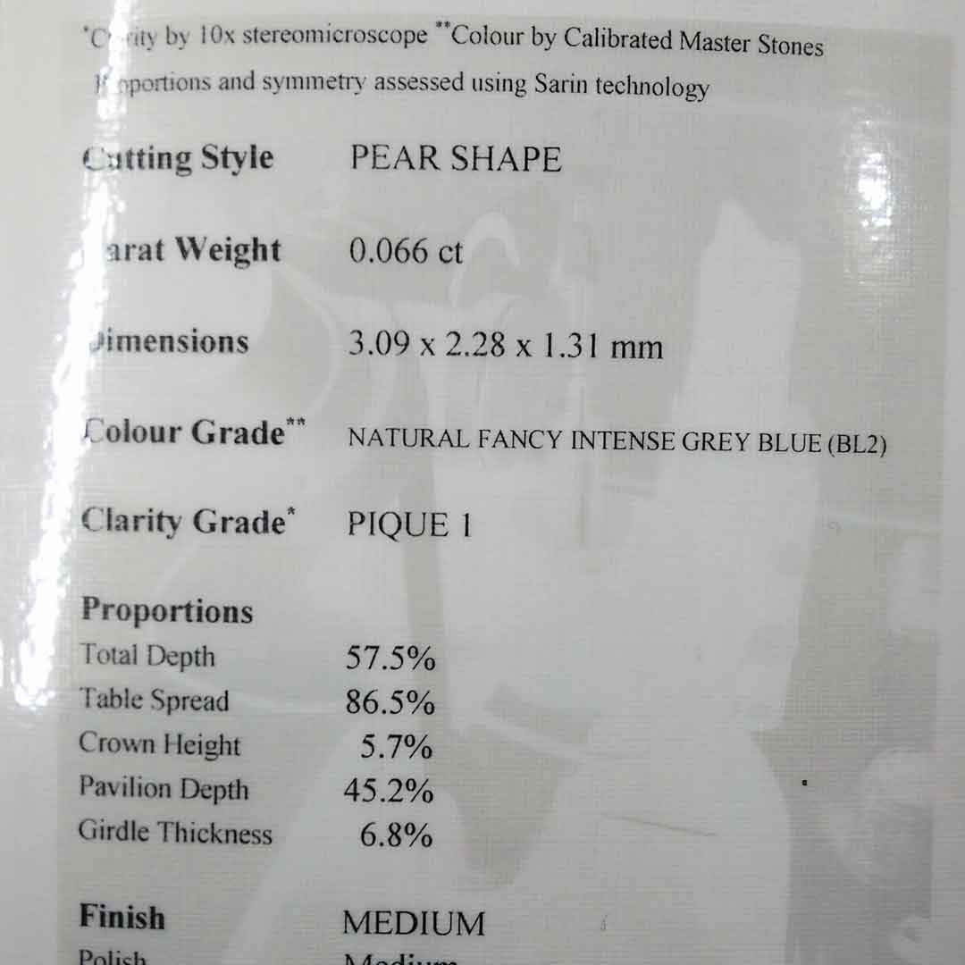 .06ct Authentic Australian Blue Pear Cut Diamond - BL2