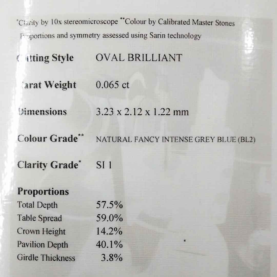 .06ct Authentic Australian Blue Oval Cut Diamond - BL2