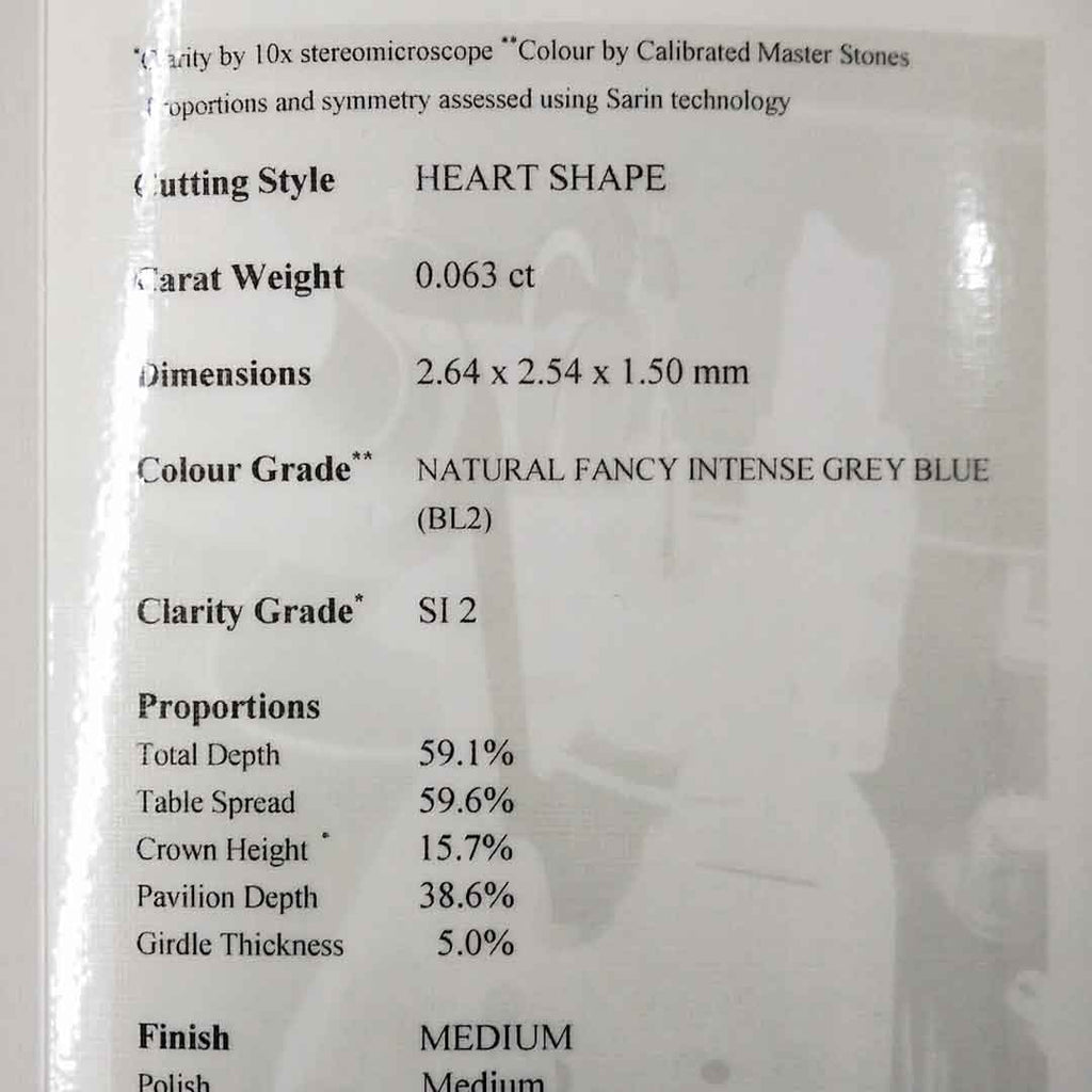 .06ct Authentic Australian Blue Heart Cut Diamond - BL2