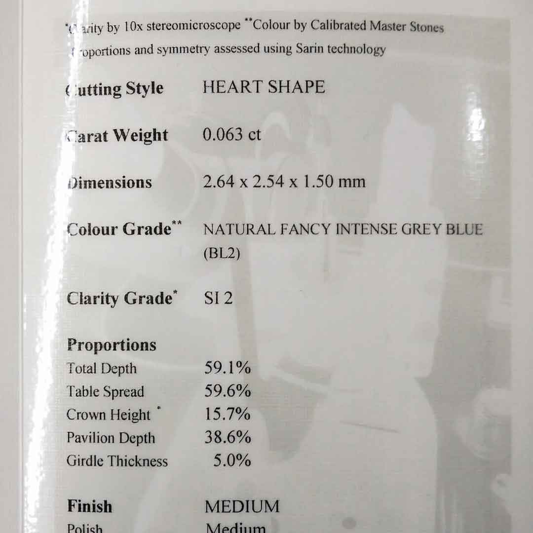 .06ct Authentic Australian Blue Heart Cut Diamond - BL2