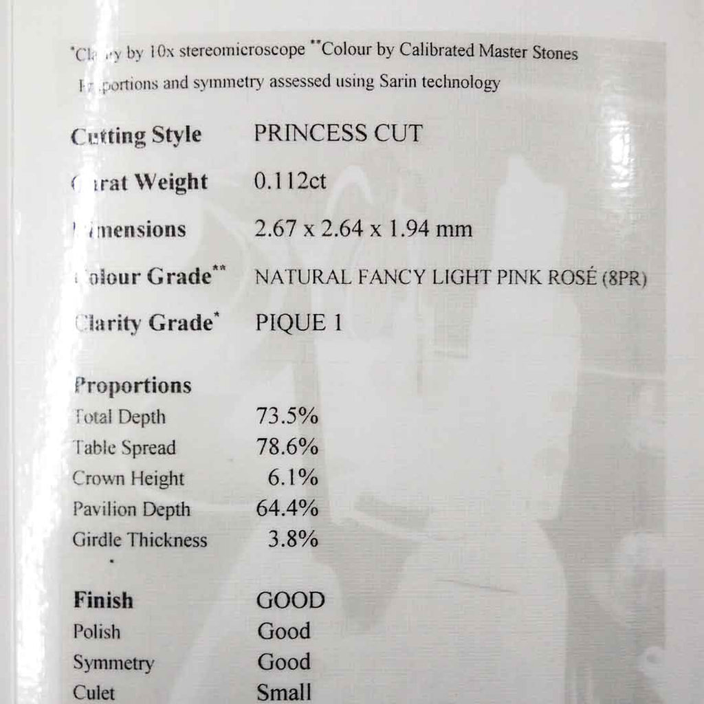 .112ct Authentic Australian Pink Princess Cut Diamond - 8PR