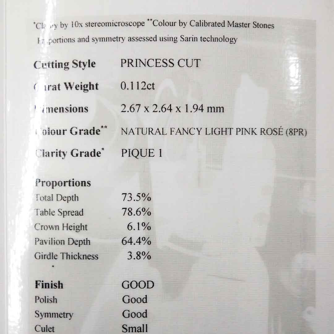 .112ct Authentic Australian Pink Princess Cut Diamond - 8PR