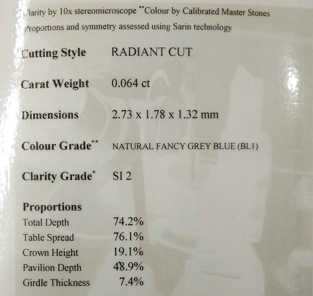 .06ct Authentic Australian Blue Radiant Cut Diamond - BL1