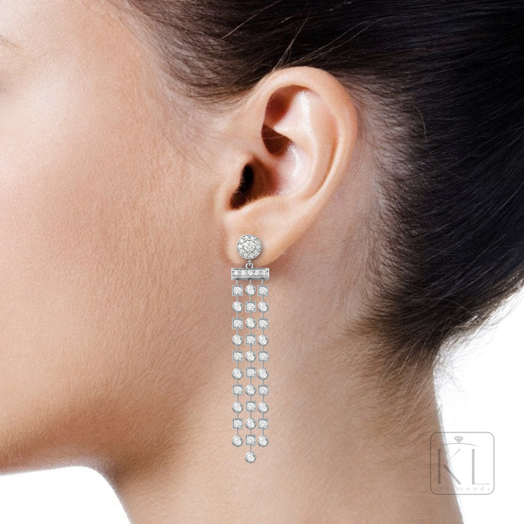 Dramatique 18ct White Gold & Diamond Drop Earrings - KL Diamonds