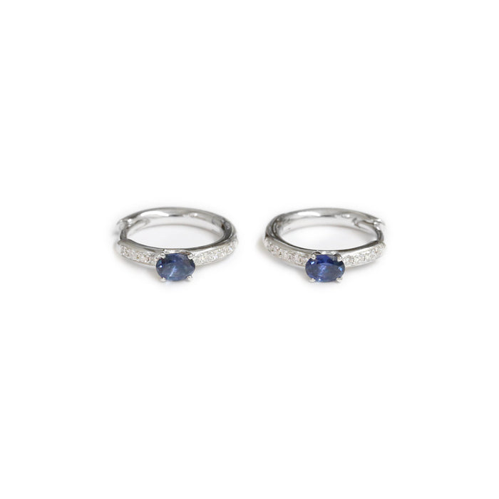 18ct White gold sapphire and diamond hoop earrings - KL Diamonds