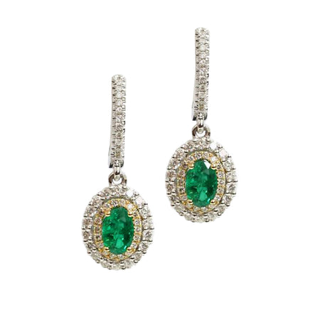 18ct Two tone emerald & diamond earrings - KL Diamonds
