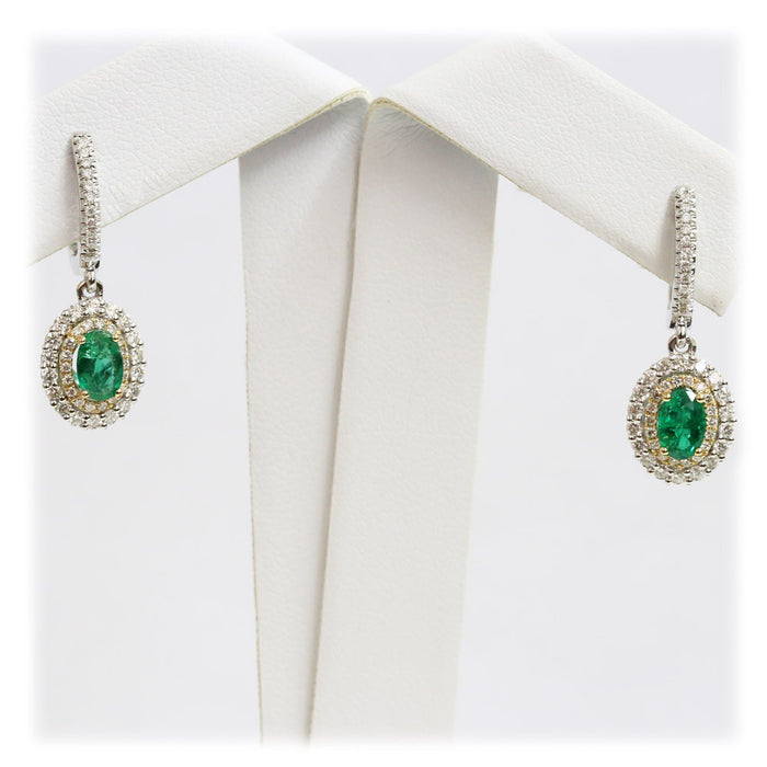 18ct Two tone emerald & diamond earrings - KL Diamonds