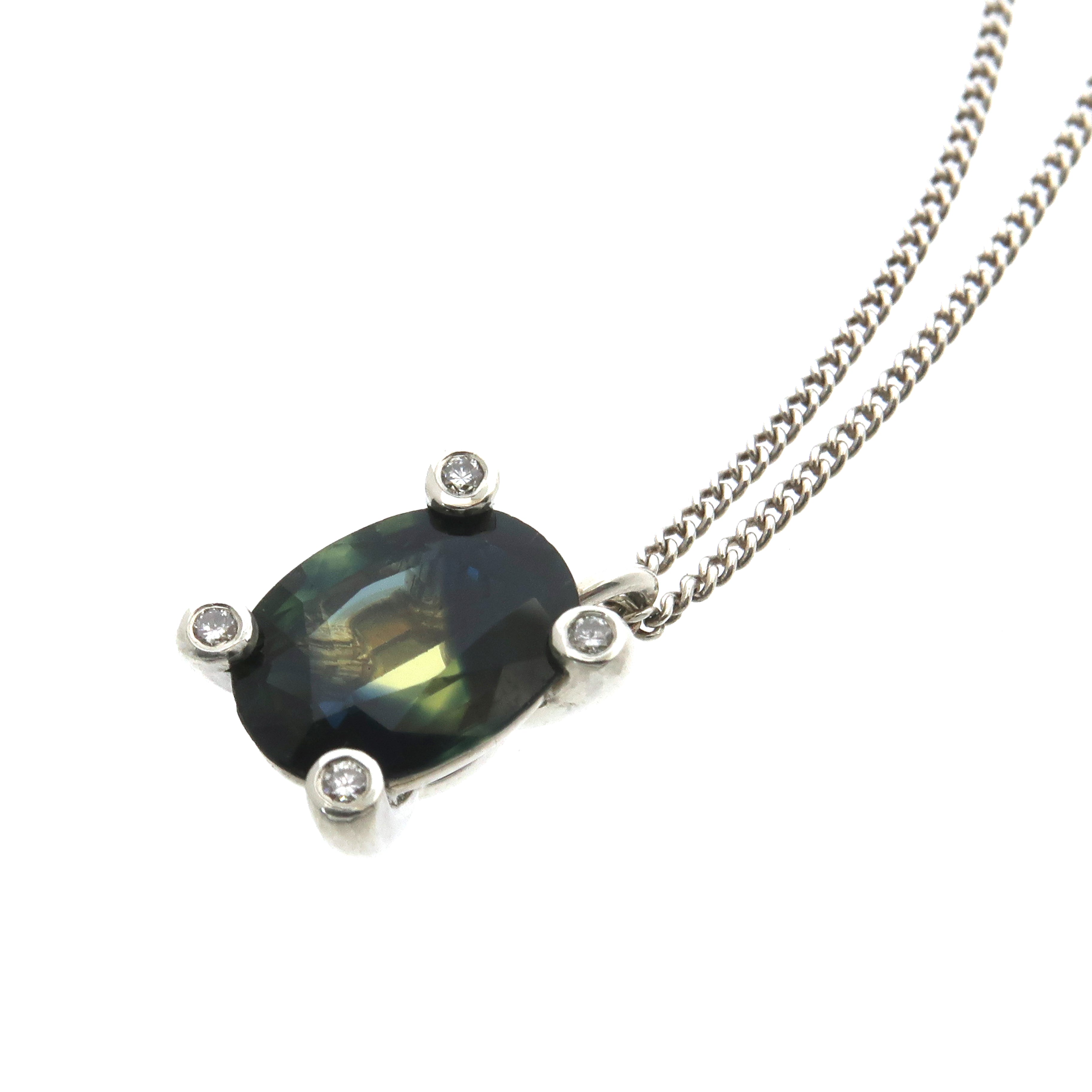 Australian Sapphire & Diamonds Silver Necklace