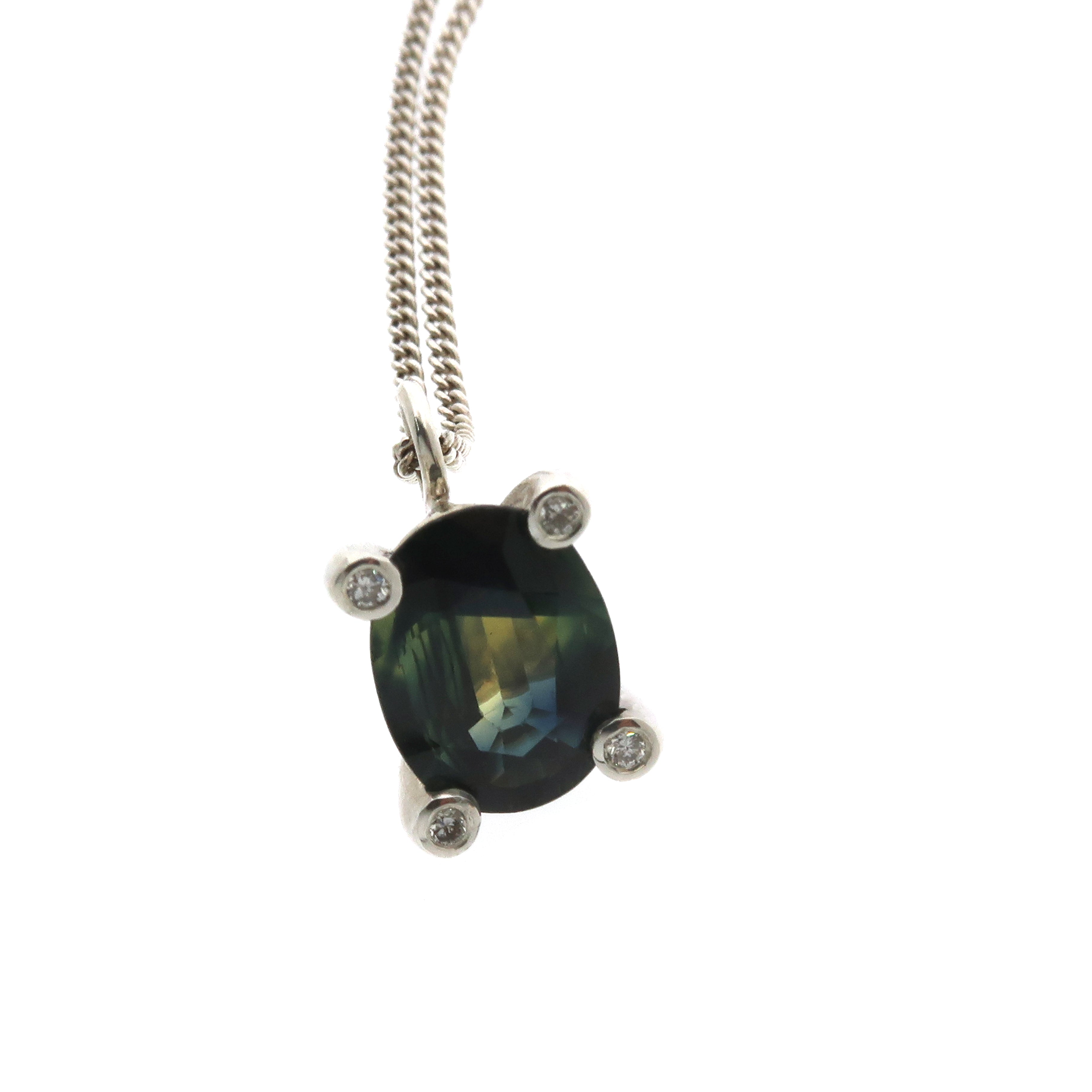 Australian Sapphire & Diamonds Silver Necklace