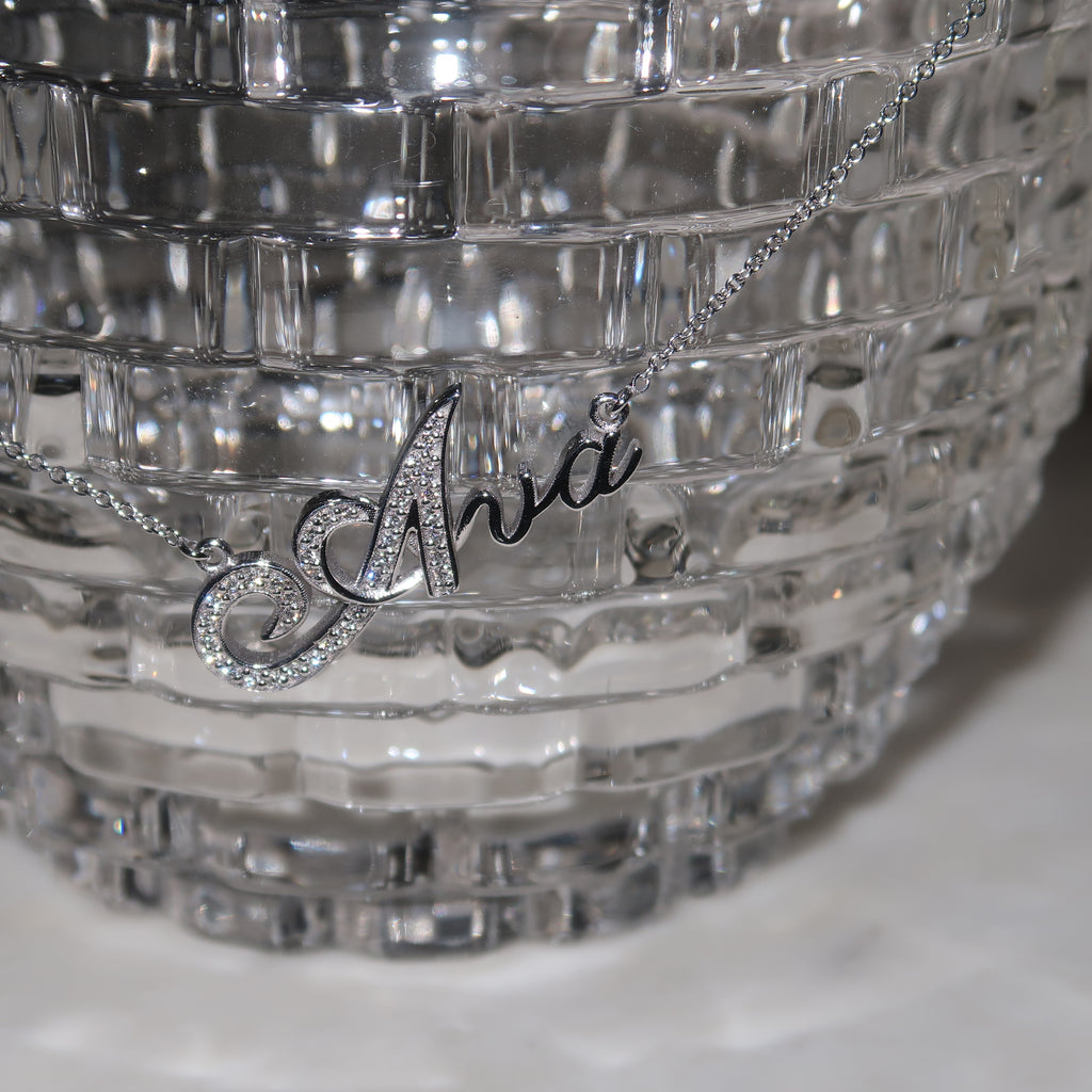 18K White Gold Custom Name Diamond Necklace