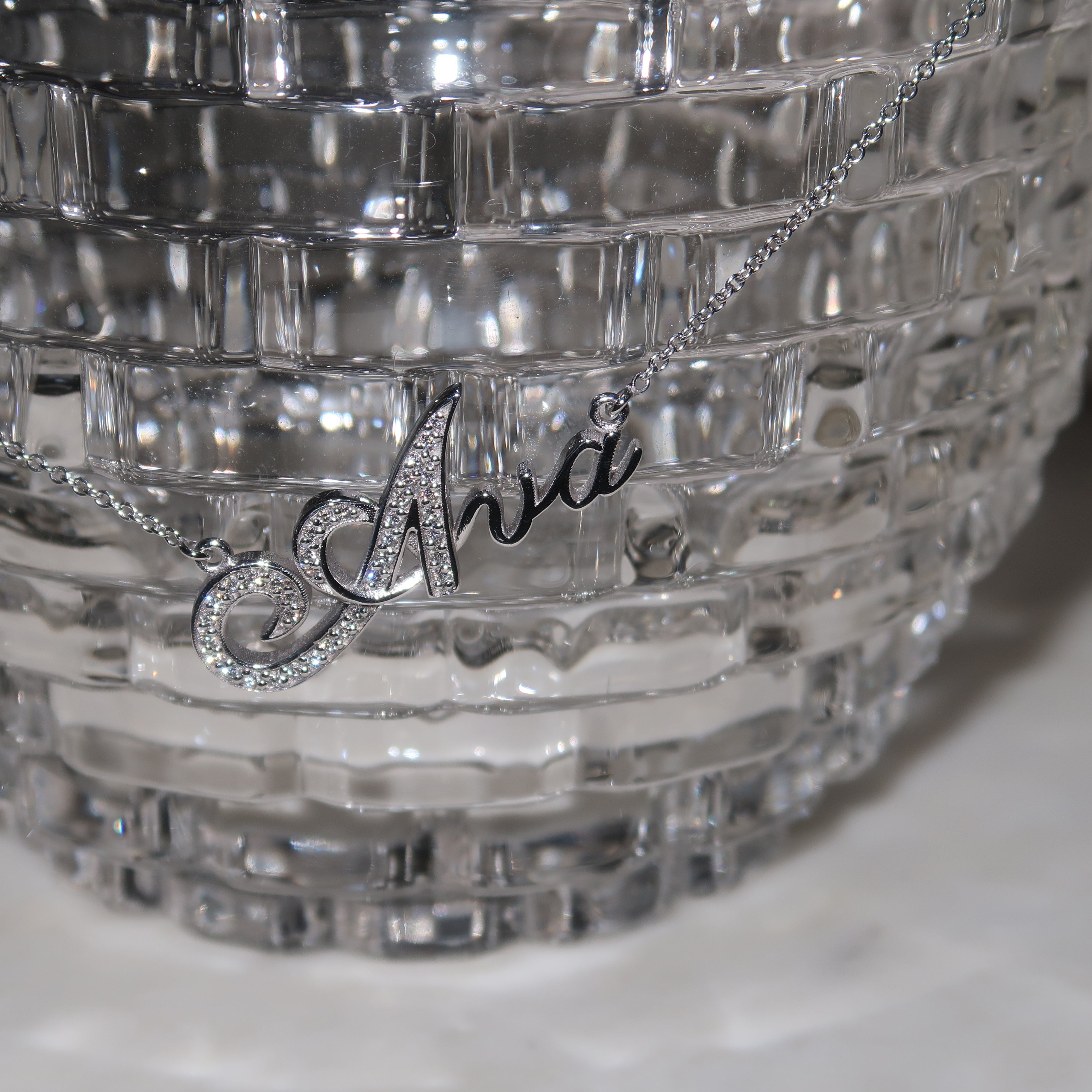 18K White Gold Custom Name Diamond Necklace