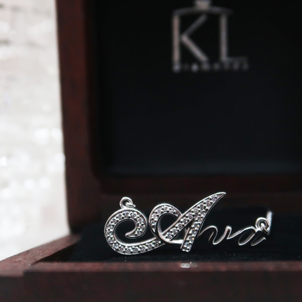 18K White Gold Custom Name Diamond Necklace