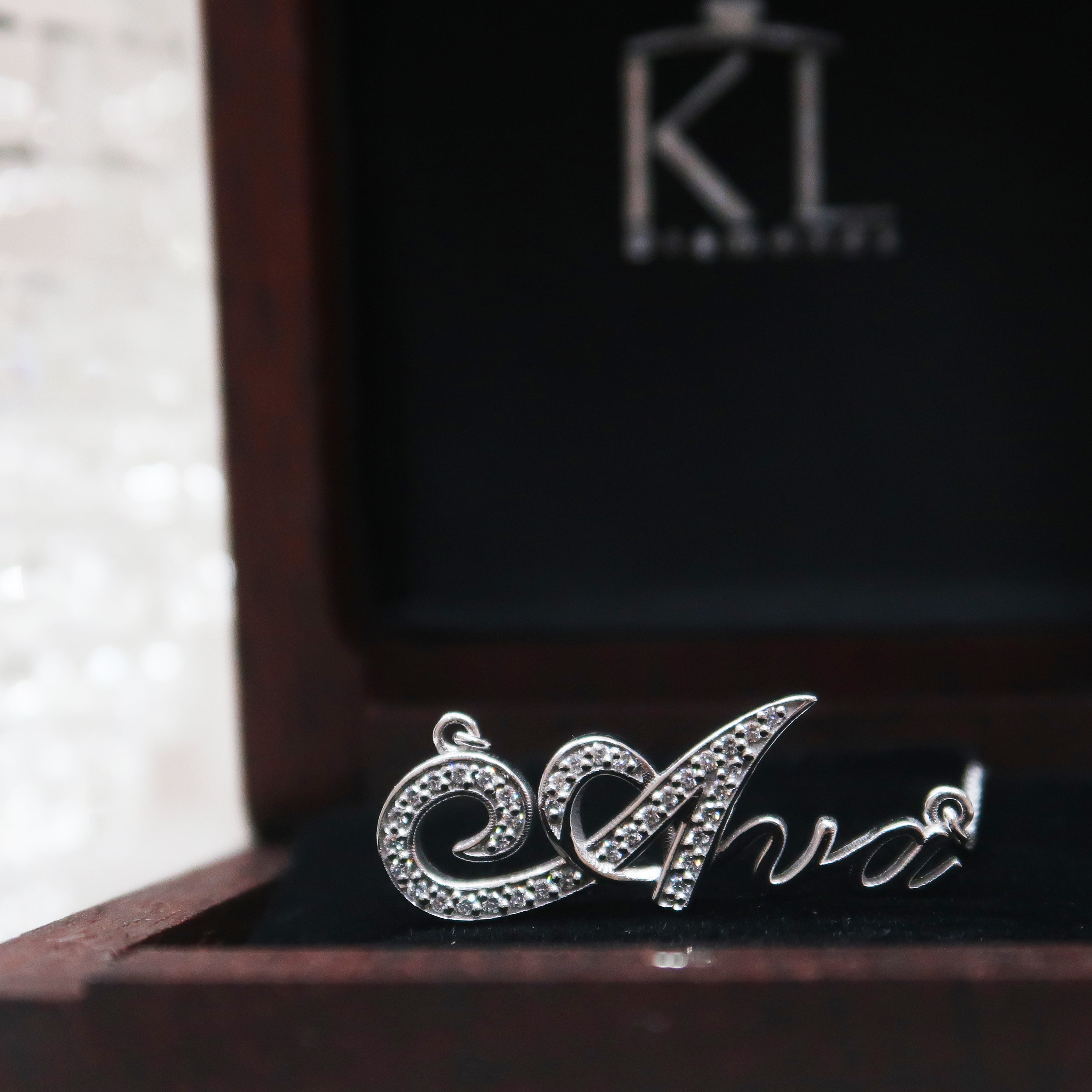 18K White Gold Custom Name Diamond Necklace