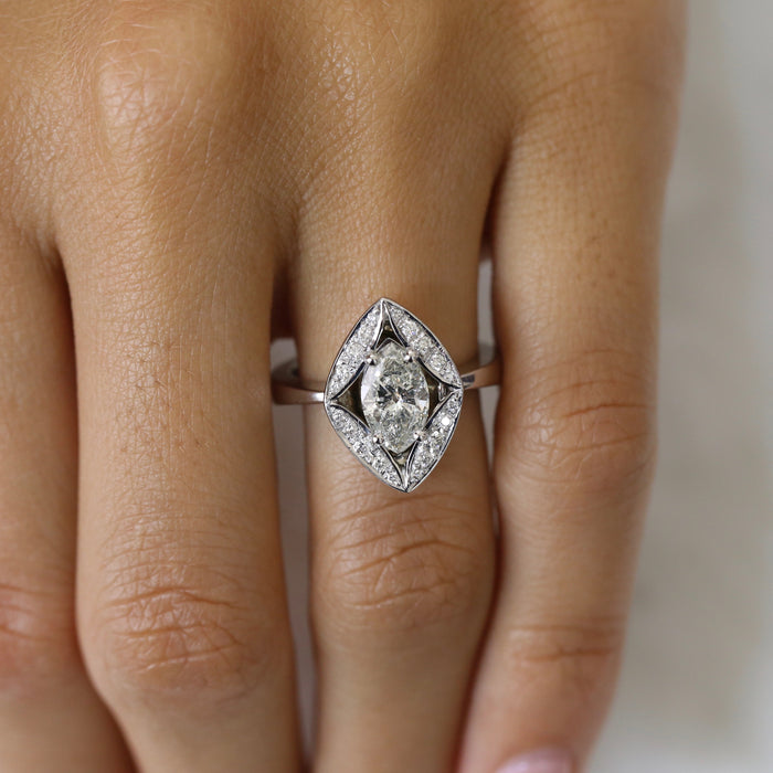 18ct White gold Marquise diamond engagement ring - KL Diamonds