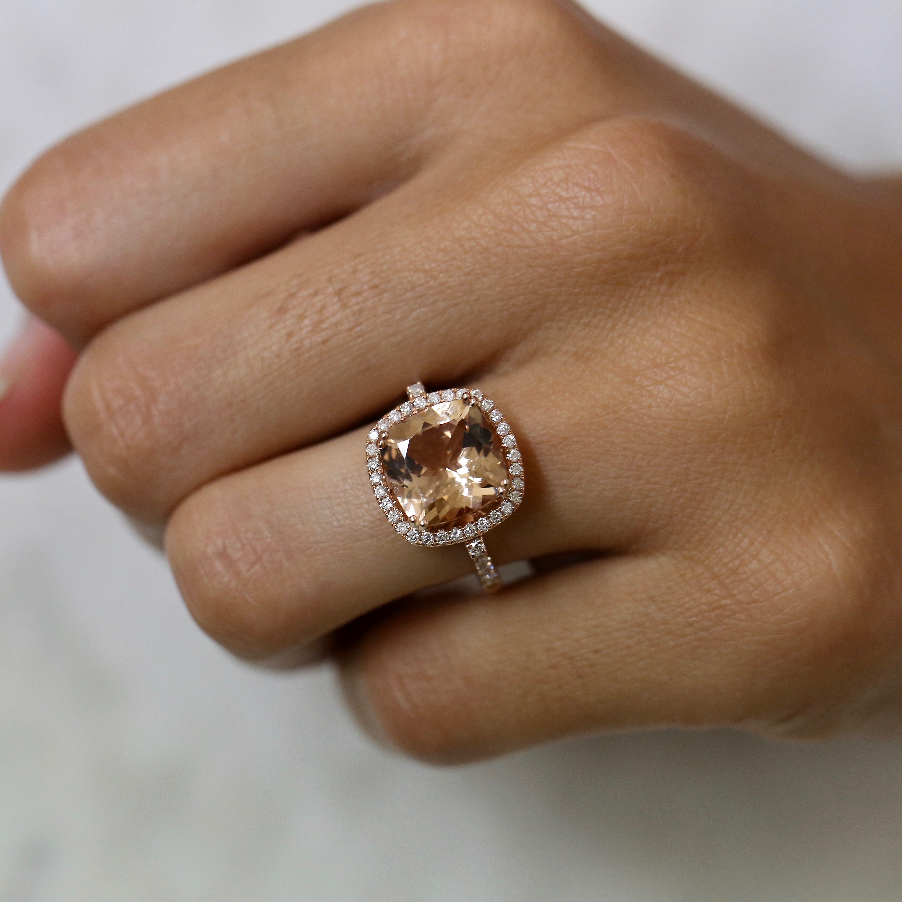 18ct Rose gold morganite & diamond ring - KL Diamonds