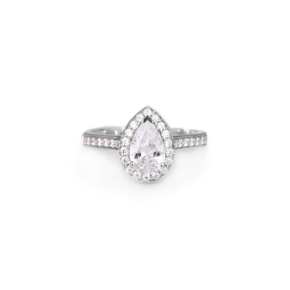 Pear shape diamond halo engagement ring - KL Diamonds