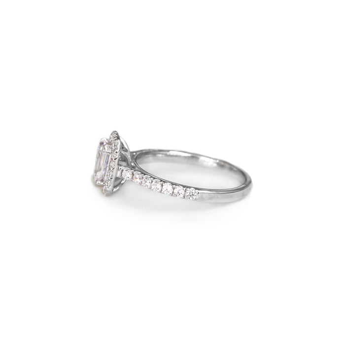 Emerald cut diamond halo engagement ring - KL Diamonds