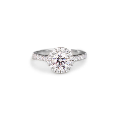 Round brilliant cut diamond halo engagement ring - KL Diamonds