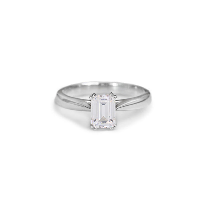Solitaire emerald cut diamond engagement ring - KL Diamonds