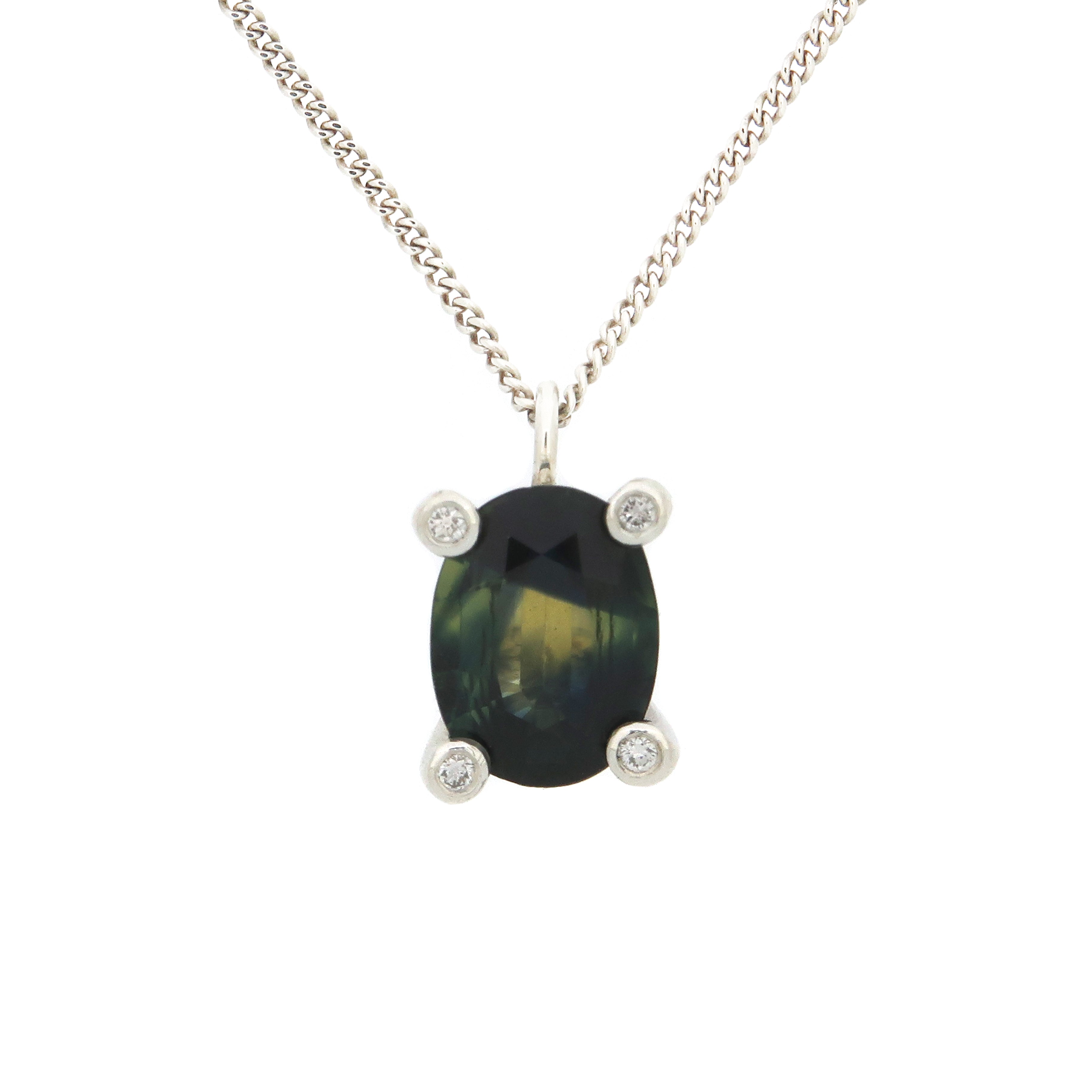 Australian Sapphire & Diamonds Silver Necklace