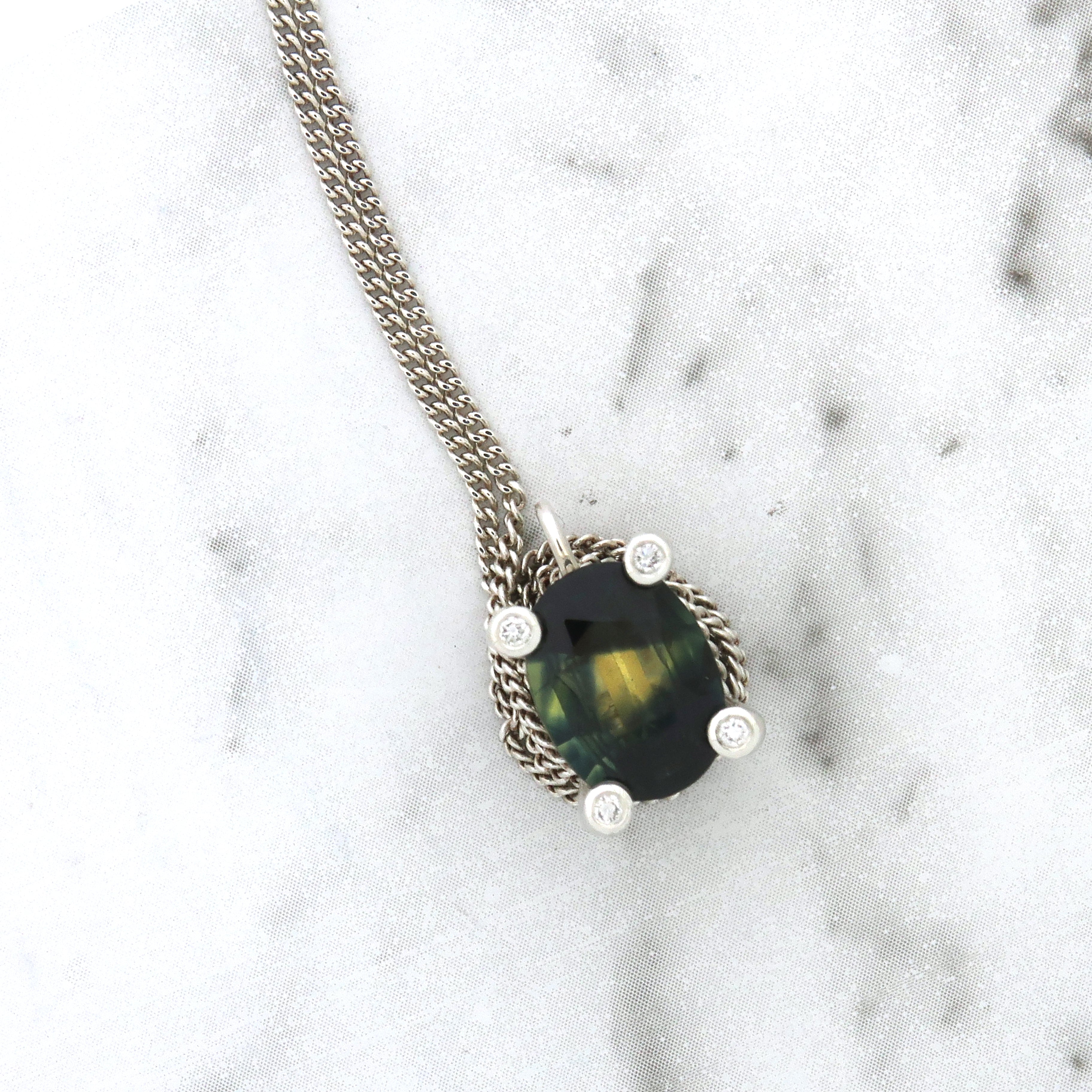 Australian Sapphire & Diamonds Silver Necklace