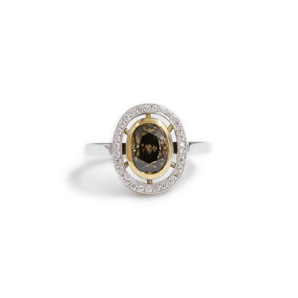18ct Two tone cognac diamond ring - KL Diamonds