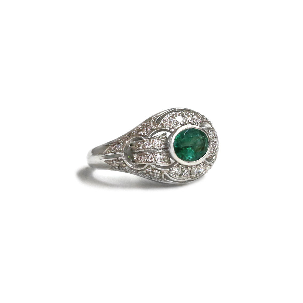 Platinum emerald and diamond ring - KL Diamonds