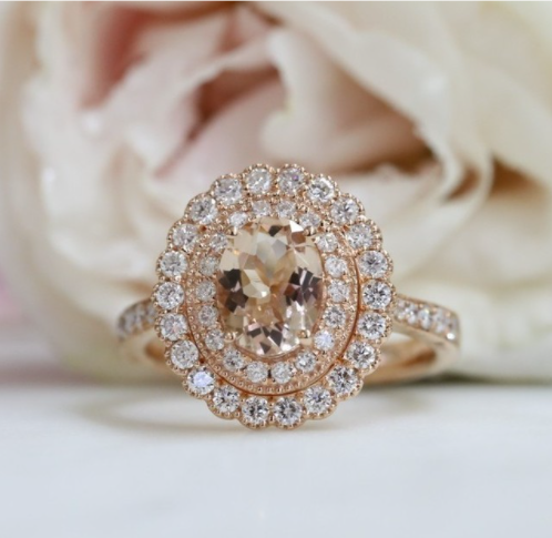 Royal Morgana 18K Rose Gold Peach Morganite n Diamond Ring