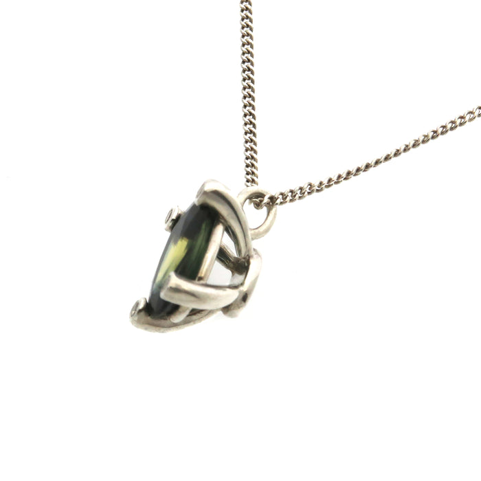 Green Beetle Australian Sapphire n Diamonds Sliver Necklace